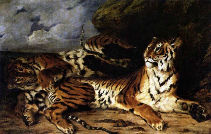A Young Tiger Playing with its Mother, Eugene Delacroix
